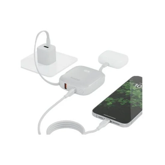 Bazic Gopower Fusion Mini 10K, 3In1 10000Mah Powerbank With Built-In Usb-C And Lightning Cable - Pebble